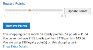 Reward points box in shopping cart